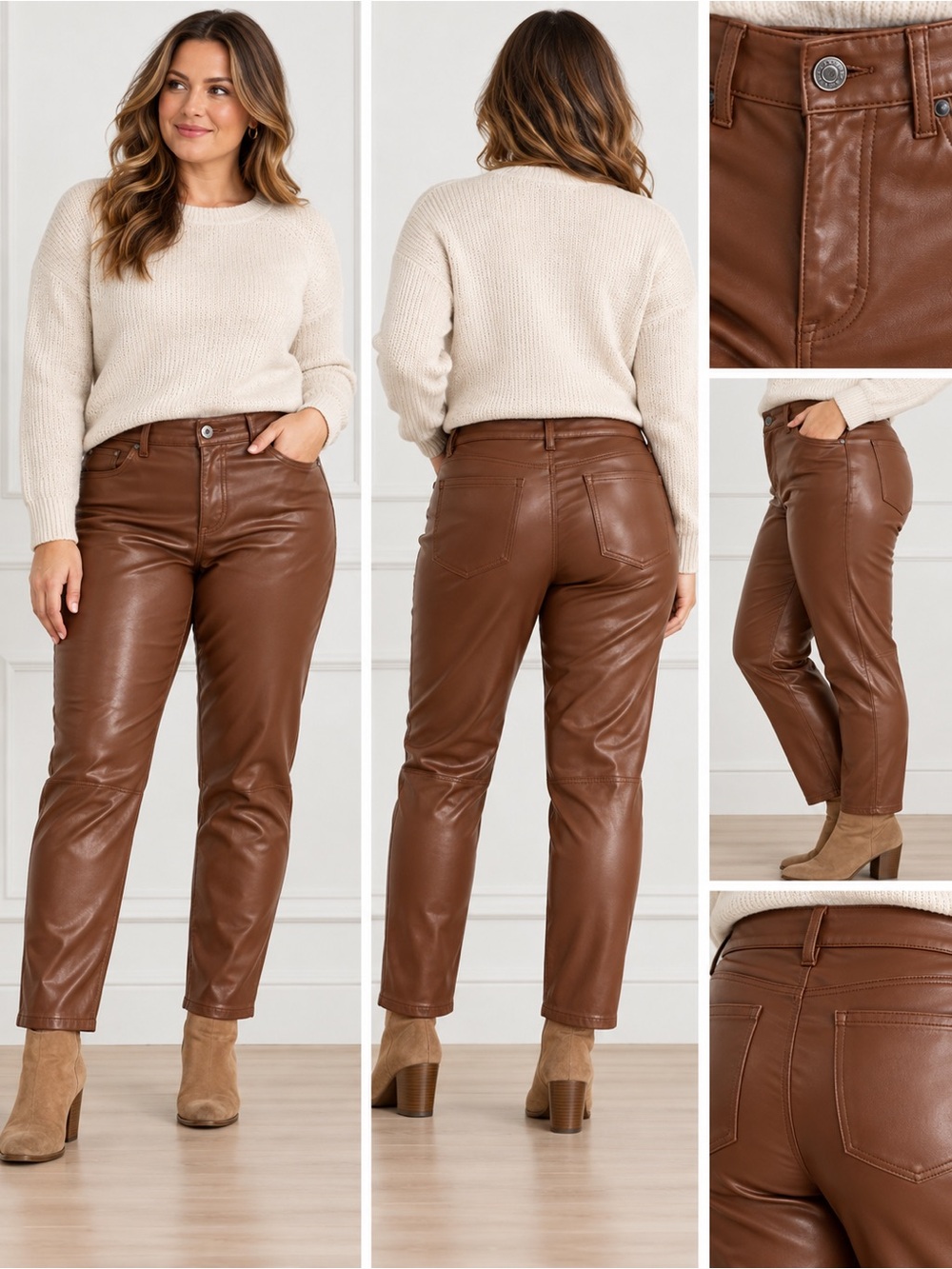 Torrid Womans size 22 short perfect skinny faux leather high-rise pants brown